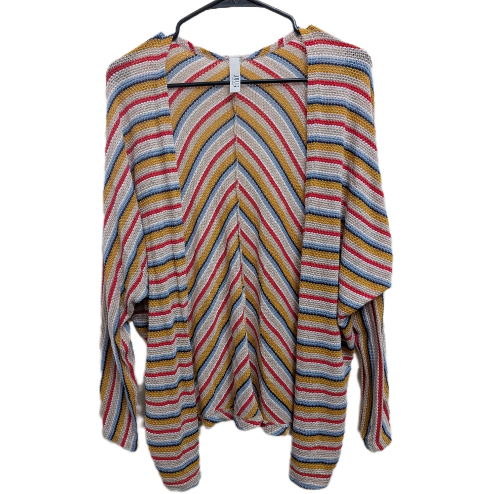 Jolie Red and Yellow Cardigan Sweater with Ribbed Cuffs